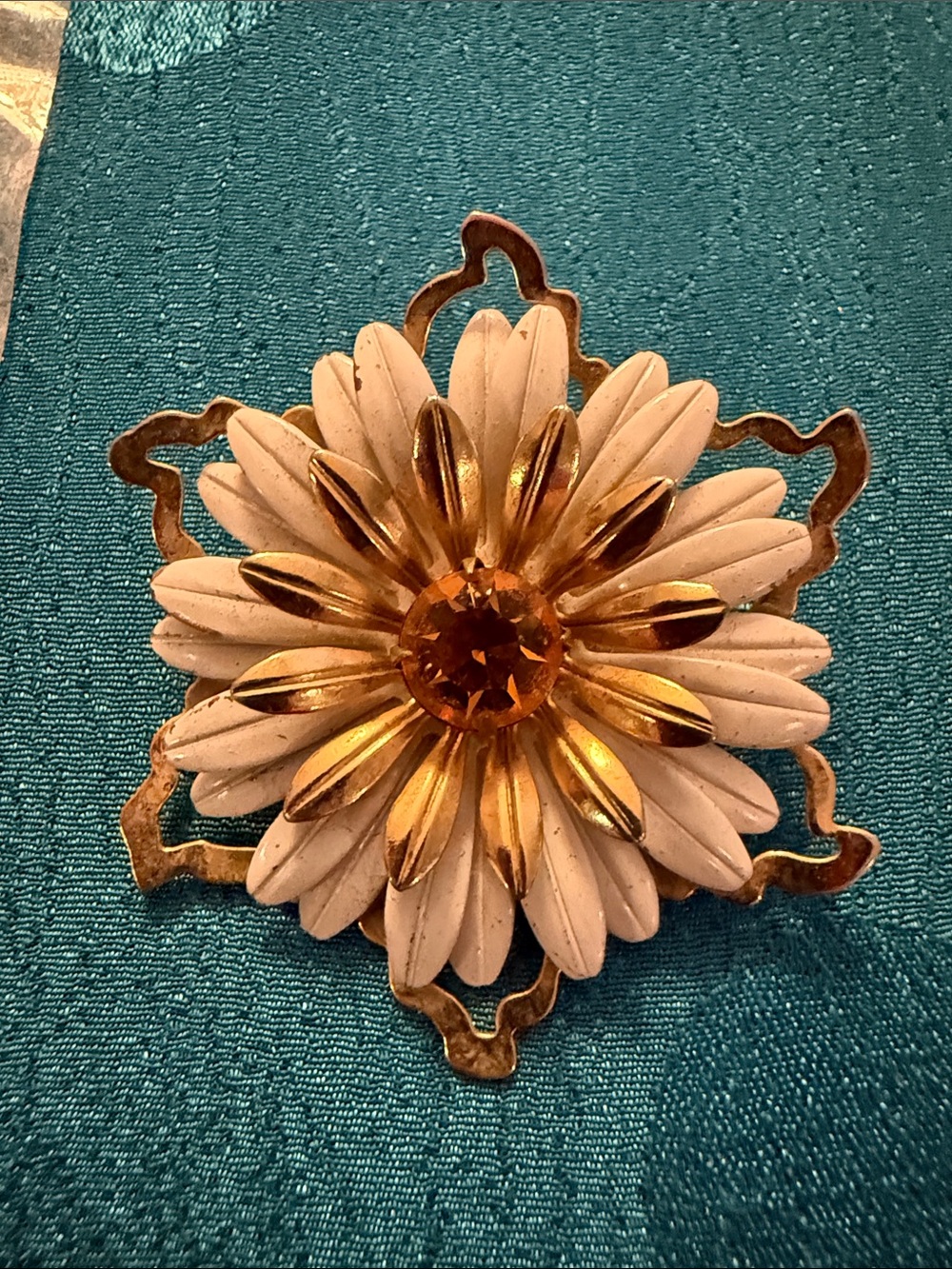 Gold and White Floral Decorative Brooch - Unbranded